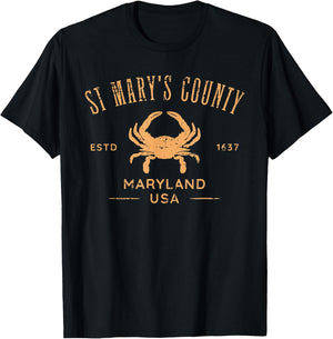 St Mary's County Maryland USA Crab Distressed Design T-Shirt - T-Shirt | Black
