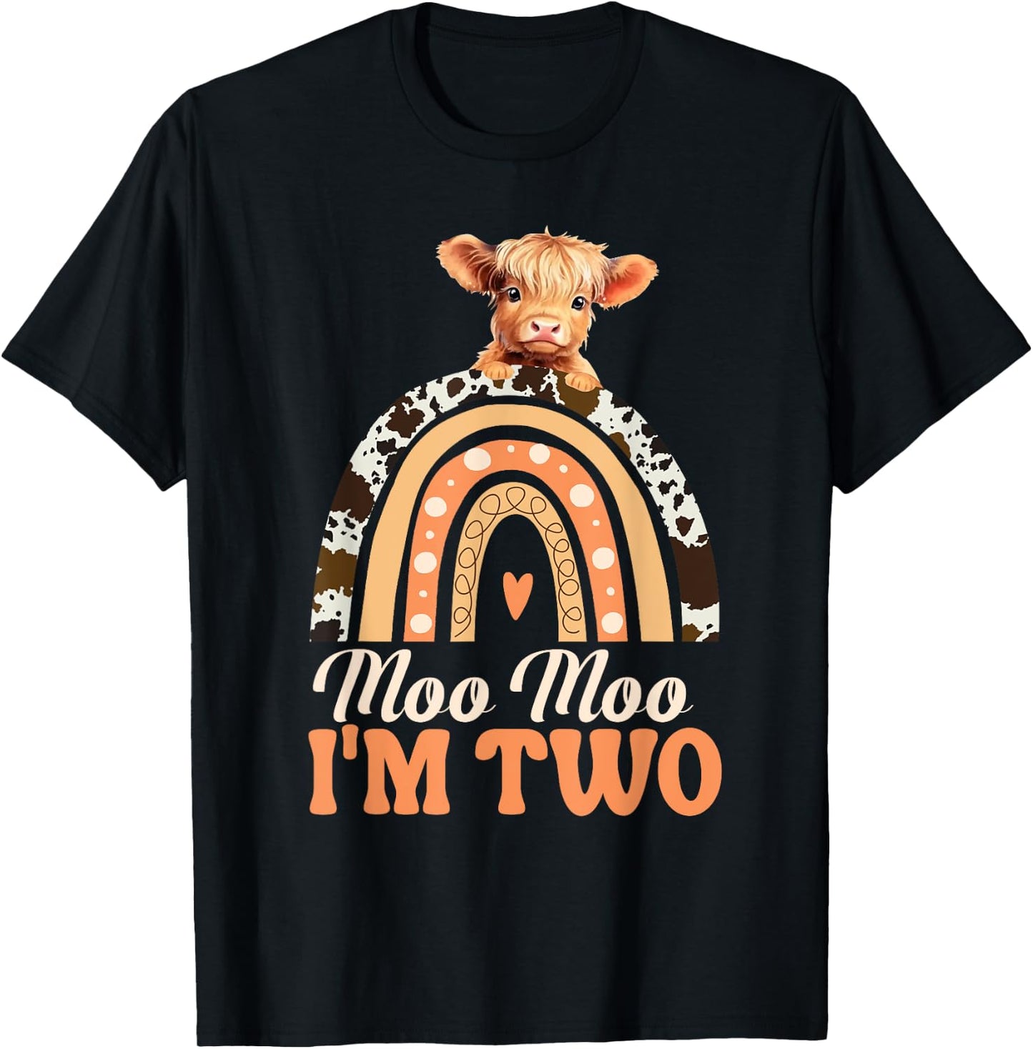 Moo Moo Im Two Birthday Decorations Highland Cow 2nd Bday T-Shirt - T-Shirt | Black