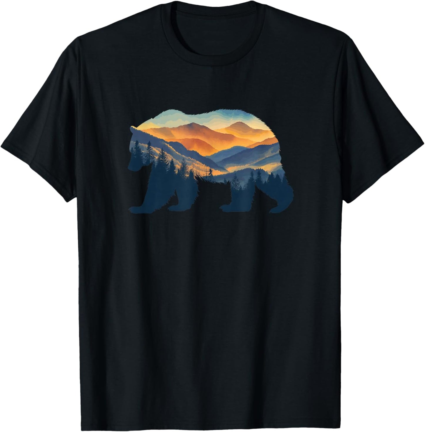 Nature Bear Forest Hiking Camping Outdoors Travel T-Shirt - T-Shirt | Black
