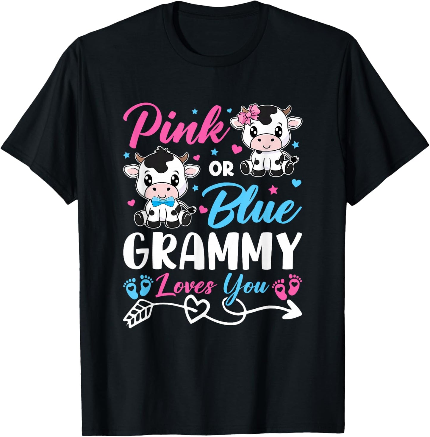 Pink Or Blue Grammy Loves You Cow Baby Gender Reveal Baby T-Shirt - T-Shirt | Black