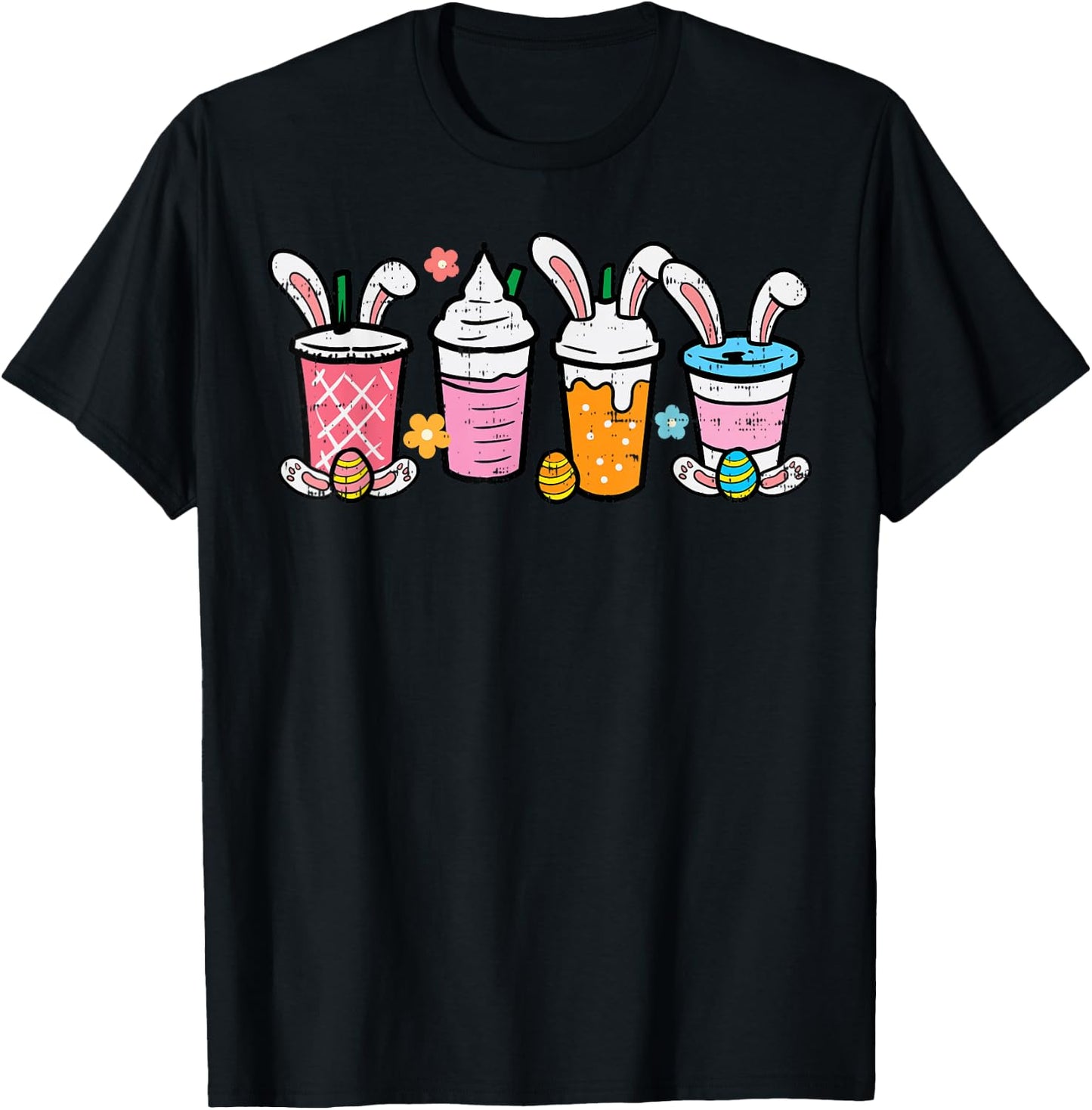 Easter Coffee Iced Latte Bunnies Cute Rabbit Men Women Kids T-Shirt - T-Shirt | Black