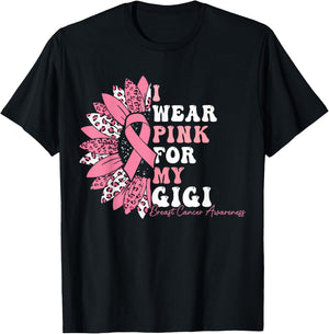 I Wear Pink For My Gigi Breast Cancer Warrior Pink Ribbon T-Shirt - T-Shirt | Black