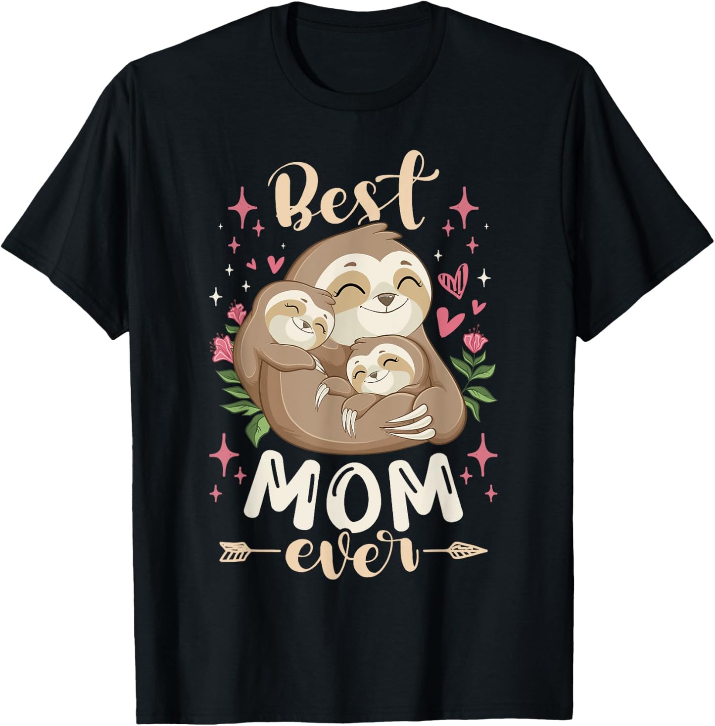 Best Mom Ever, Sloth Mother & Children, Mother's Day T-Shirt - T-Shirt | Black