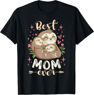 Best Mom Ever, Sloth Mother & Children, Mother's Day T-Shirt - T-Shirt | Black