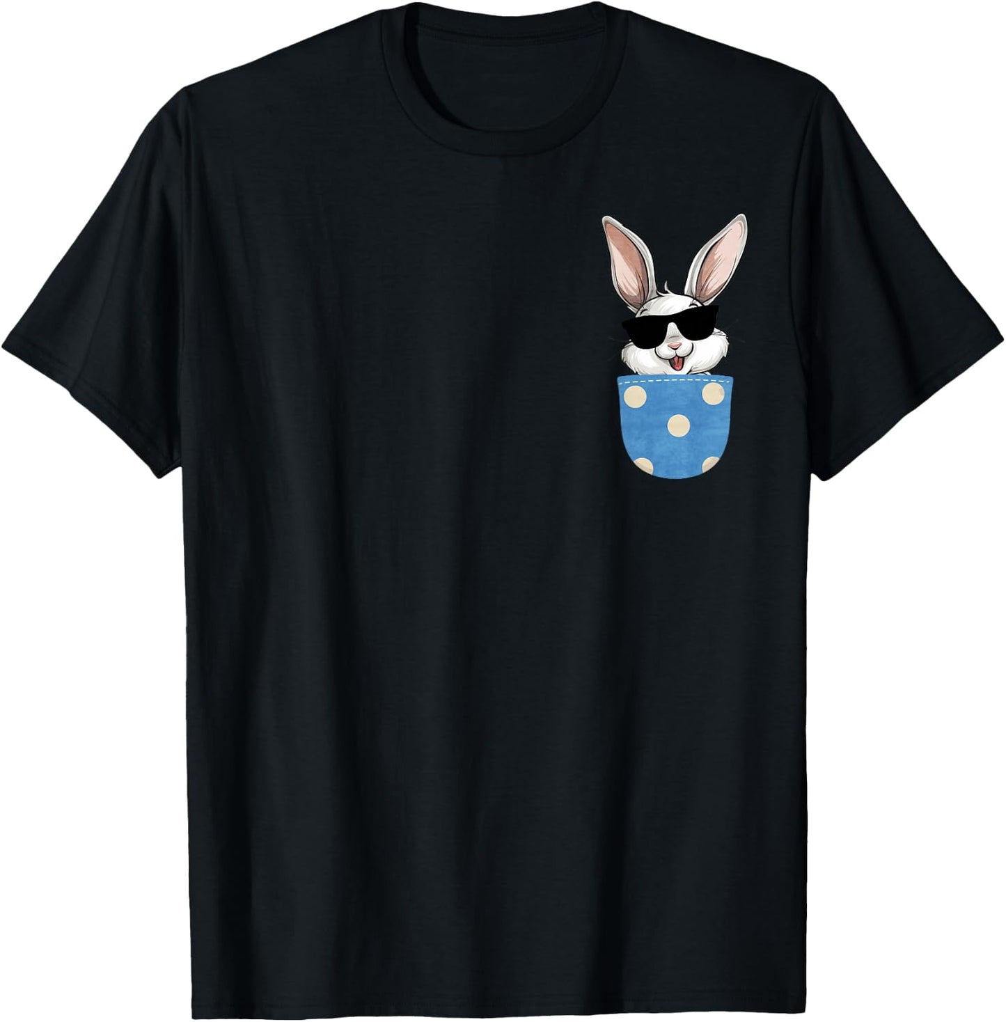 Bunny Rabbit With Sunglasses In Pocket, Happy Easter Day T-Shirt - T-Shirt | Black