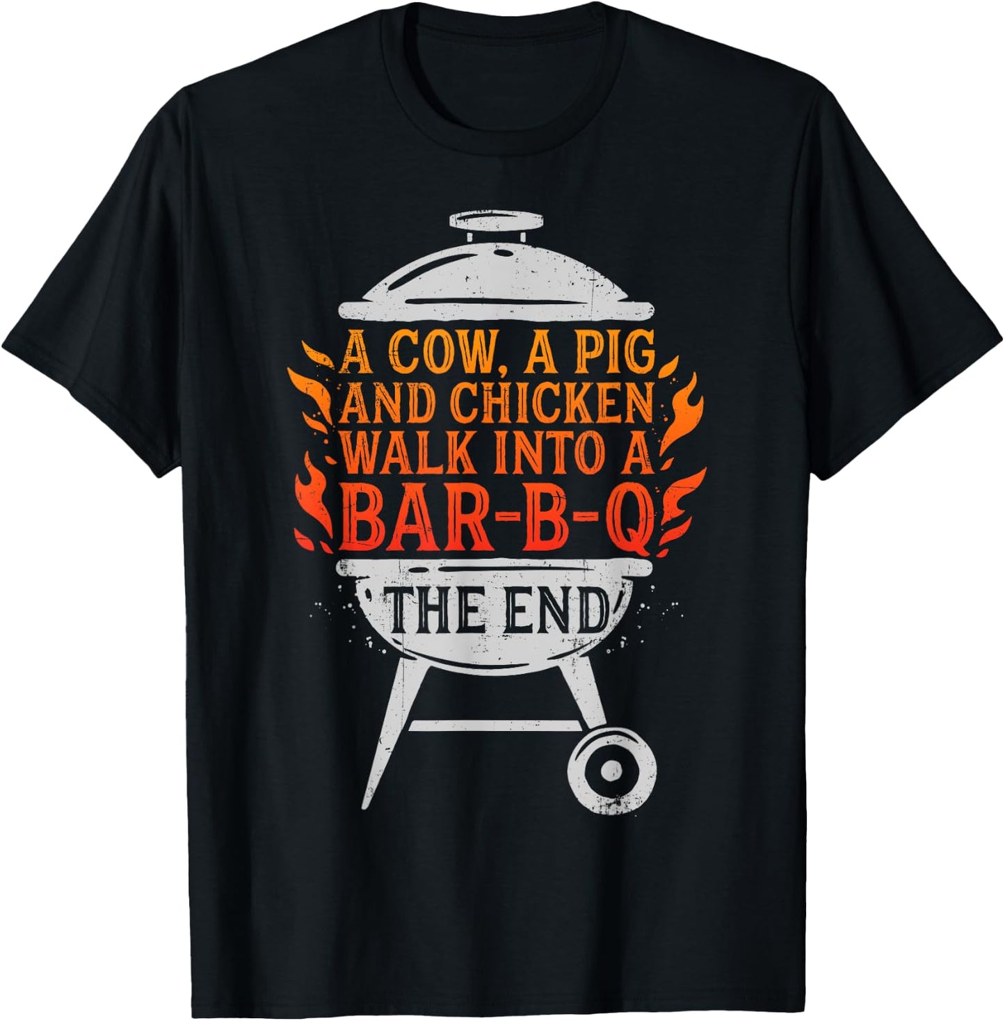 Chef A Cow A Pig And A Chicken Walk Into A BBQ Barbecue T-Shirt - T-Shirt | Black