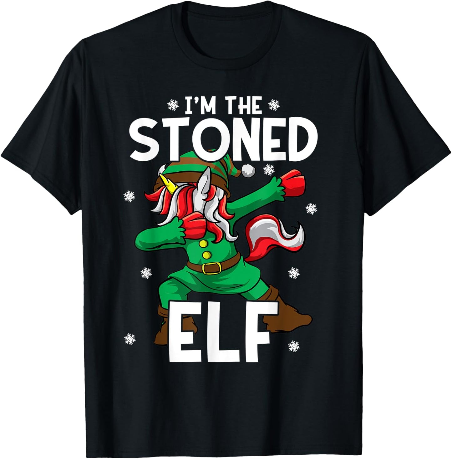 I'm The Stoned Elf Unicorn Cannabis Marijuana Weed Christmas T-Shirt - T-Shirt | Black