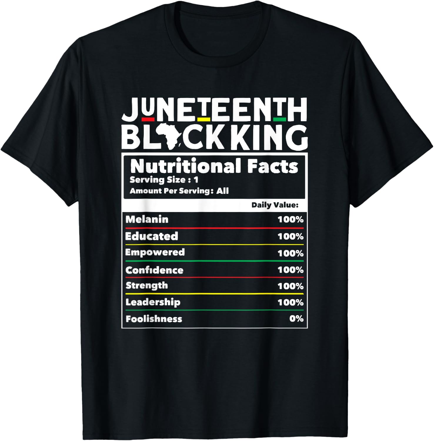 Juneteenth Black King Nutritional Facts Men's Juneteenth T-Shirt - T-Shirt | Black