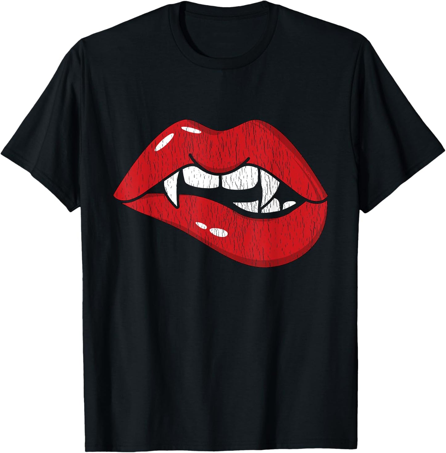 Retro Dracula Vampire Red Lips Teeth Bite Halloween Costume T-Shirt - T-Shirt | Black