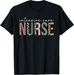 ICU Nurse Cute Leopard Intensive Care Unit Nurse Nursing T-Shirt - T-Shirt | Black