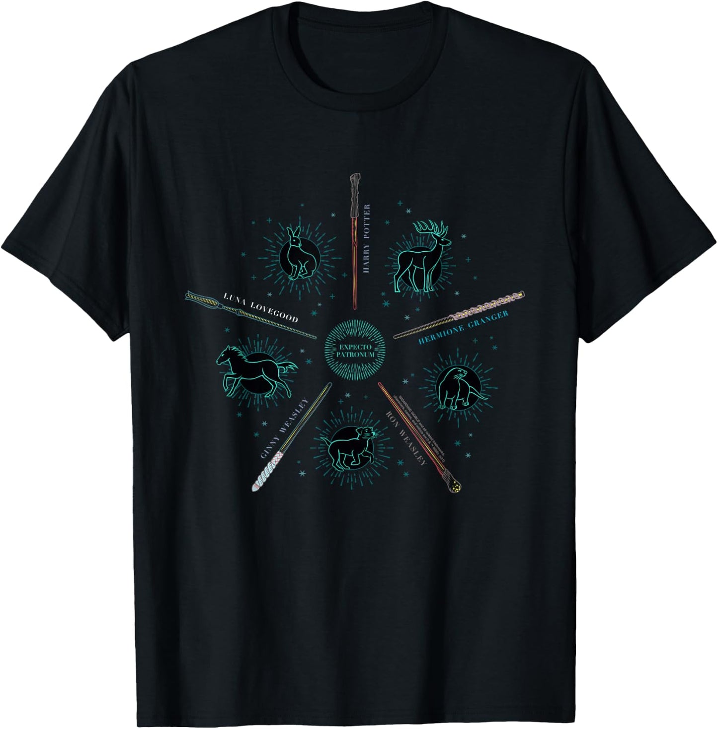 Harry Potter Expecto Patronum and Wands -Adults , Black, Small T-Shirt - T-Shirt | Black