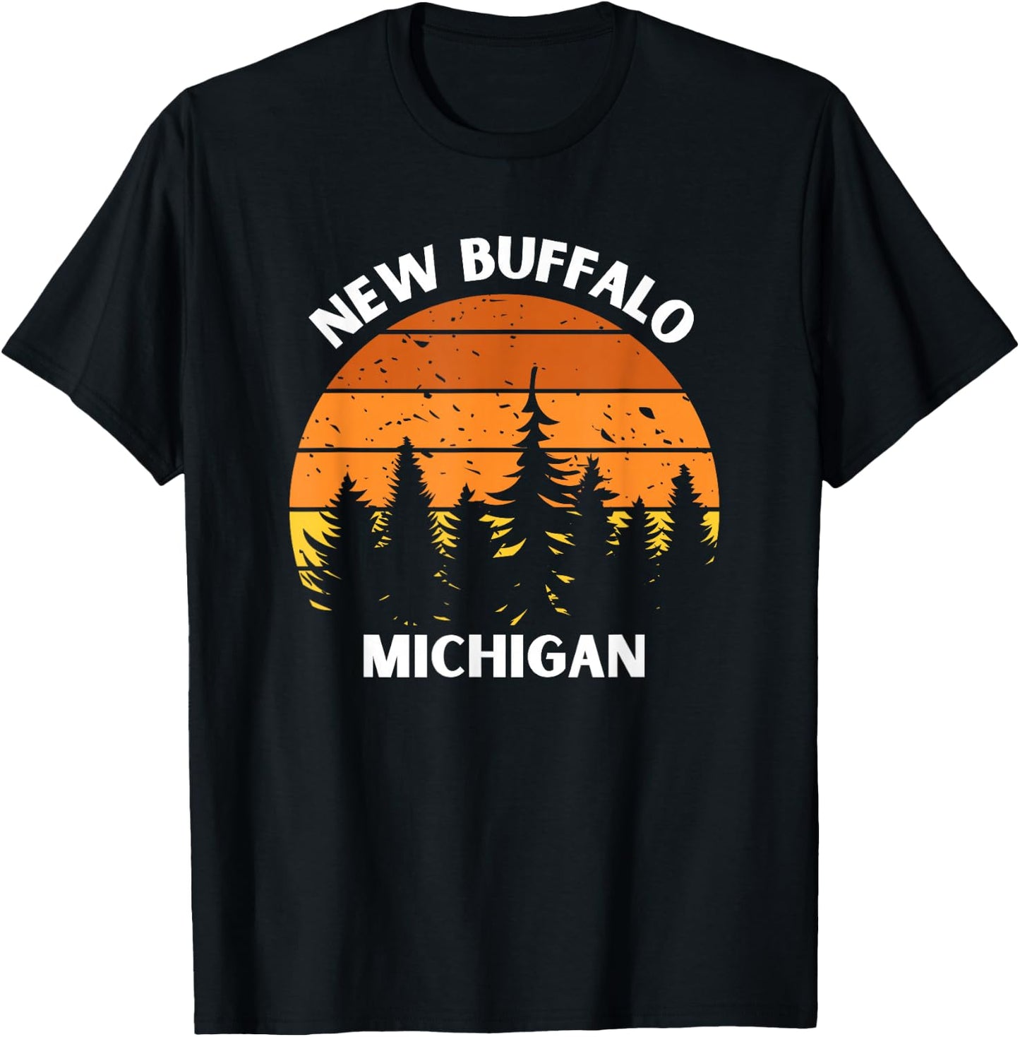 New Buffalo Michigan Retro Forest Sunset Up North Michigan T-Shirt - T-Shirt | Black