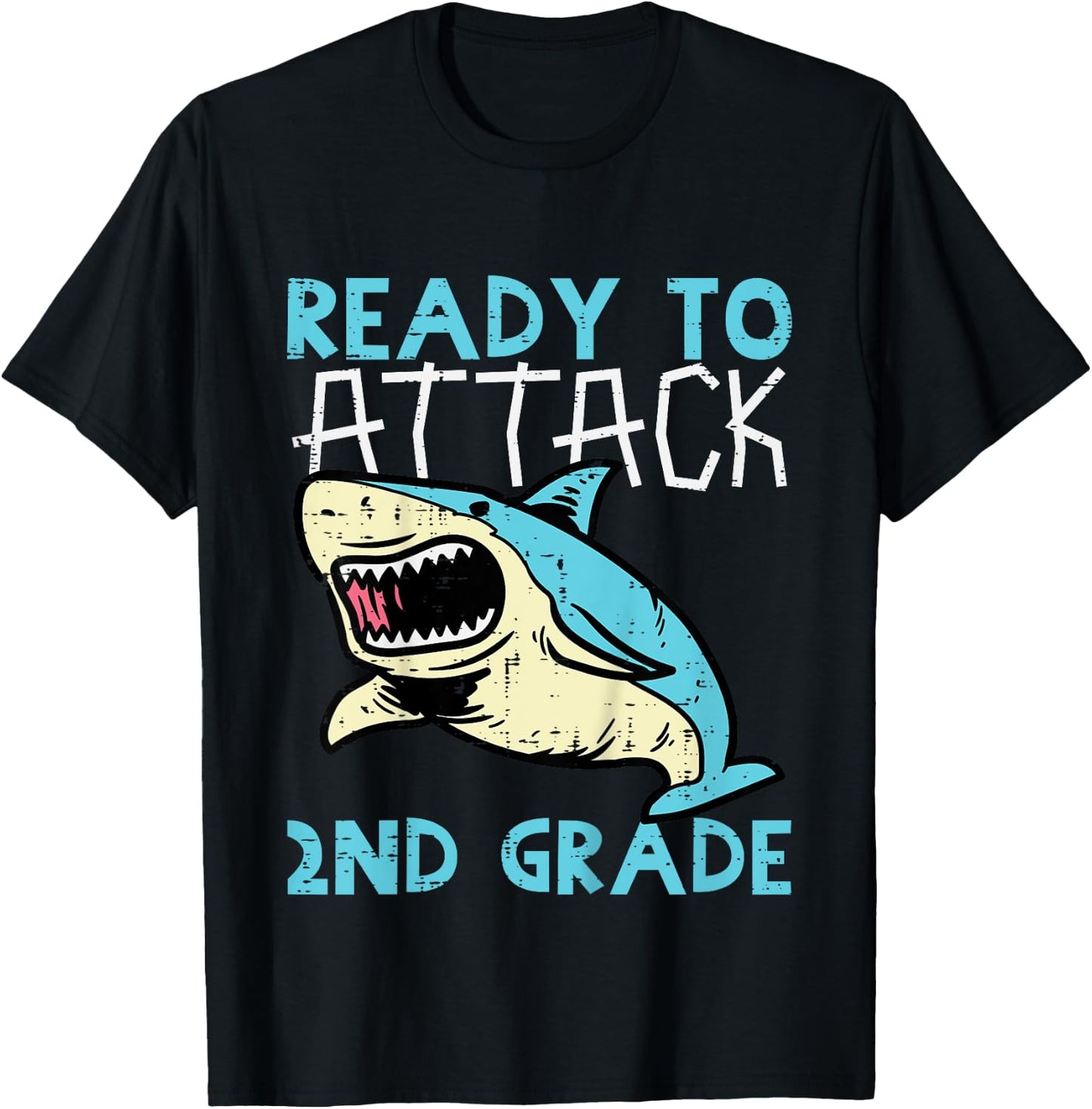 Kids Shark Ready To Attack 2nd Grade Second First Day Of School T-Shirt - T-Shirt | Black