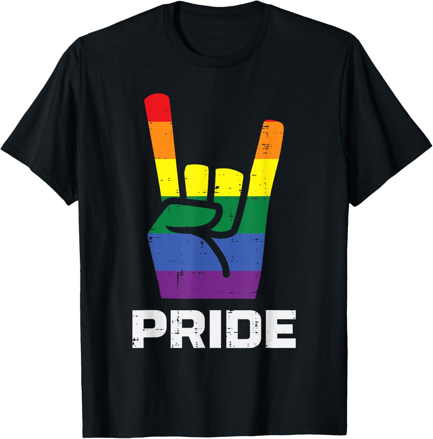 Rainbow Rock Hand Sign Pride Punk Gay Flag LGBTQ Men Women , black, s T-Shirt - T-Shirt | Black