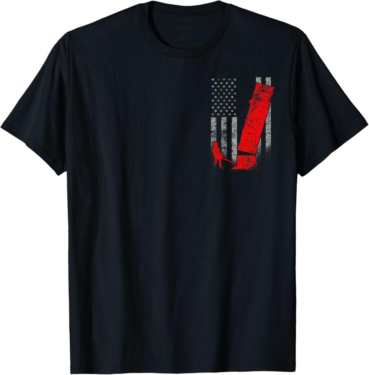 Two-Sided Logging Flag Shirt - Red Logger Felling a Tree T-Shirt - T-Shirt | Black