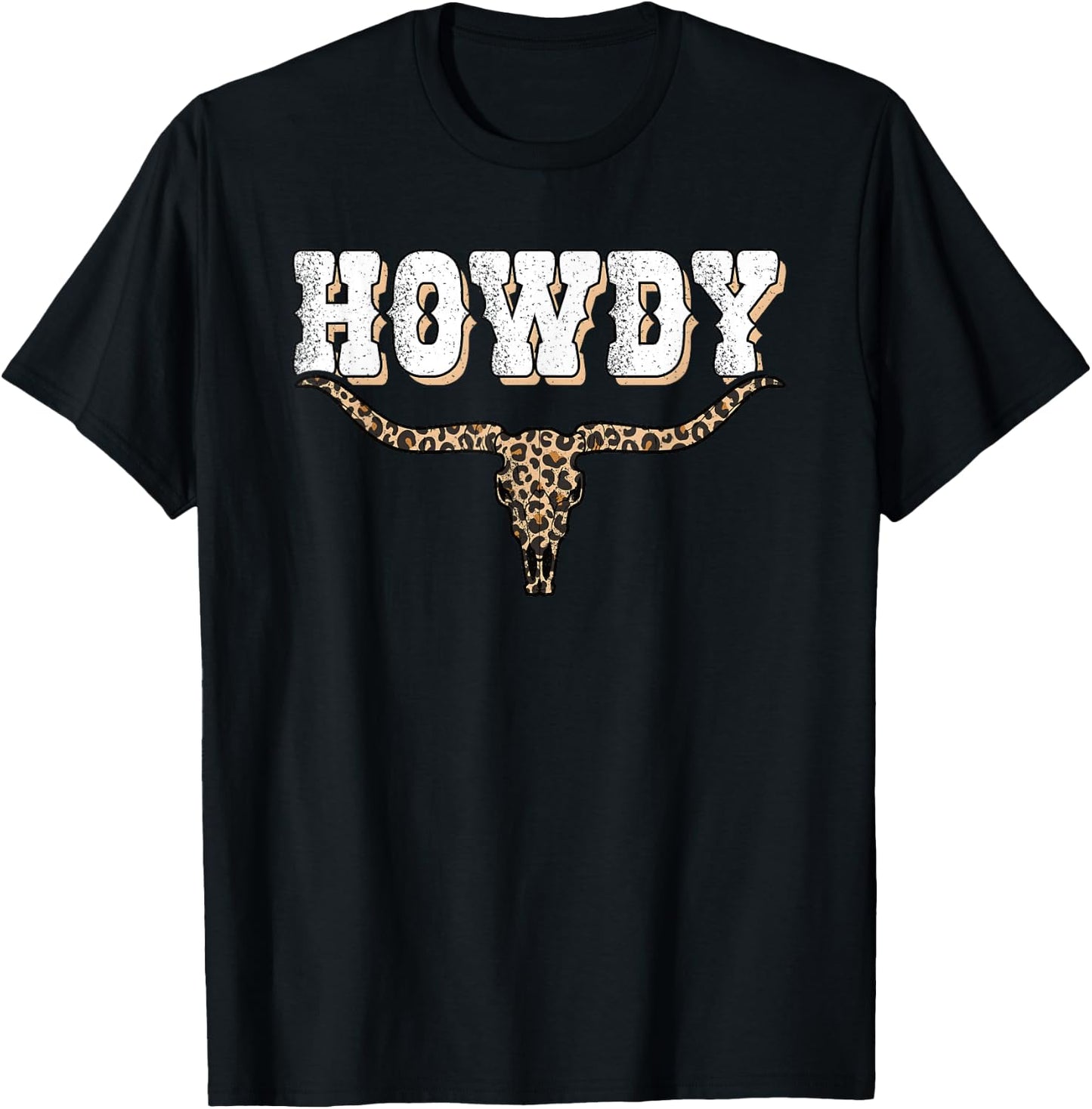 Howdy Western Country Cow Skull Rodeo Cowgirl Bull Men Women T-Shirt - T-Shirt | Black