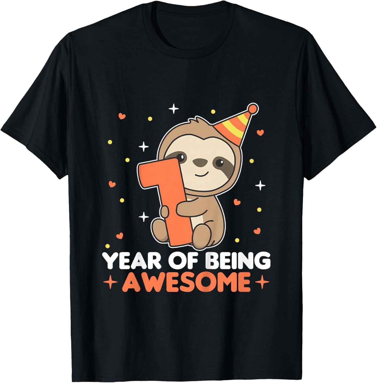 Sloth 1st Birthday For Kids One Year Old Sloth T-Shirt - T-Shirt | Black
