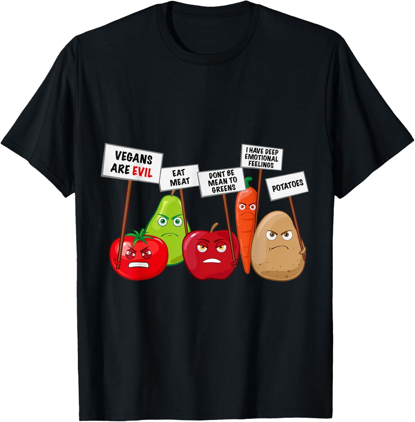 Funny Vegan - Vegetables & Fruits Protesting Against Vegans Small T-Shirt - T-Shirt | Black
