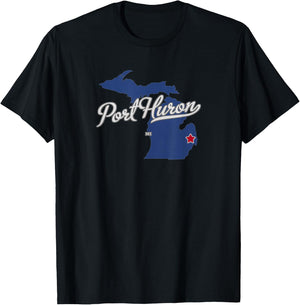 Port Huron Michigan MI Map T-Shirt - T-Shirt | Black