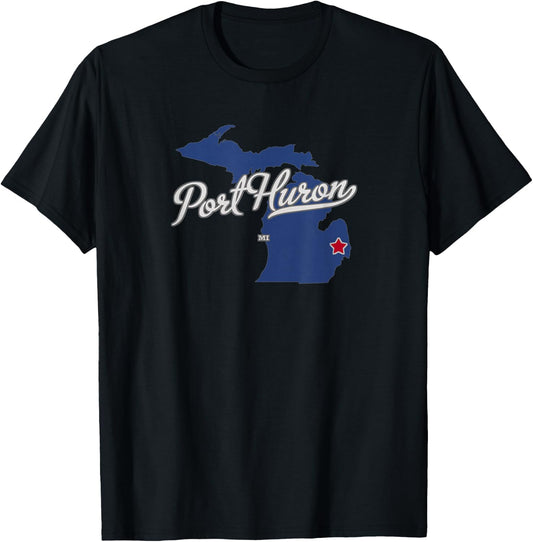 Port Huron Michigan MI Map T-Shirt - T-Shirt | Black