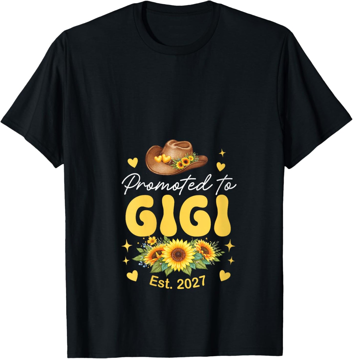 Women's Promoted to Gigi Est. 2027 Sunflowers Expecting New Baby V-Neck T-Shirt - T-Shirt | Black