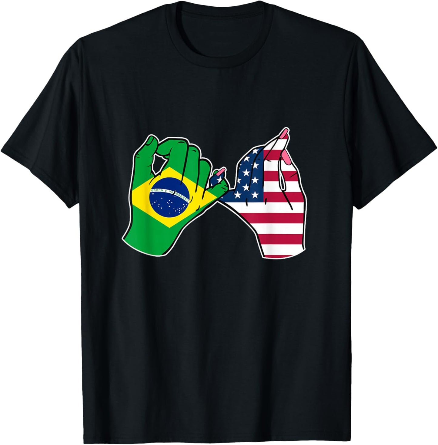 Bandeira do Brasil e dos Estados Unidos Mãos unidas T-Shirt - T-Shirt | Black