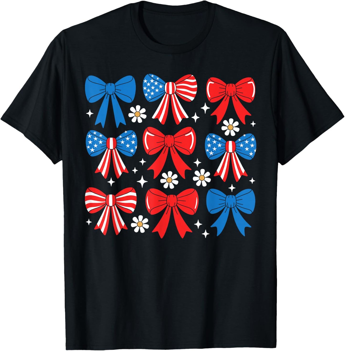 4th Of July Coquette Bow Women Girls USA Fourth Of July Bows T-Shirt - T-Shirt | Black