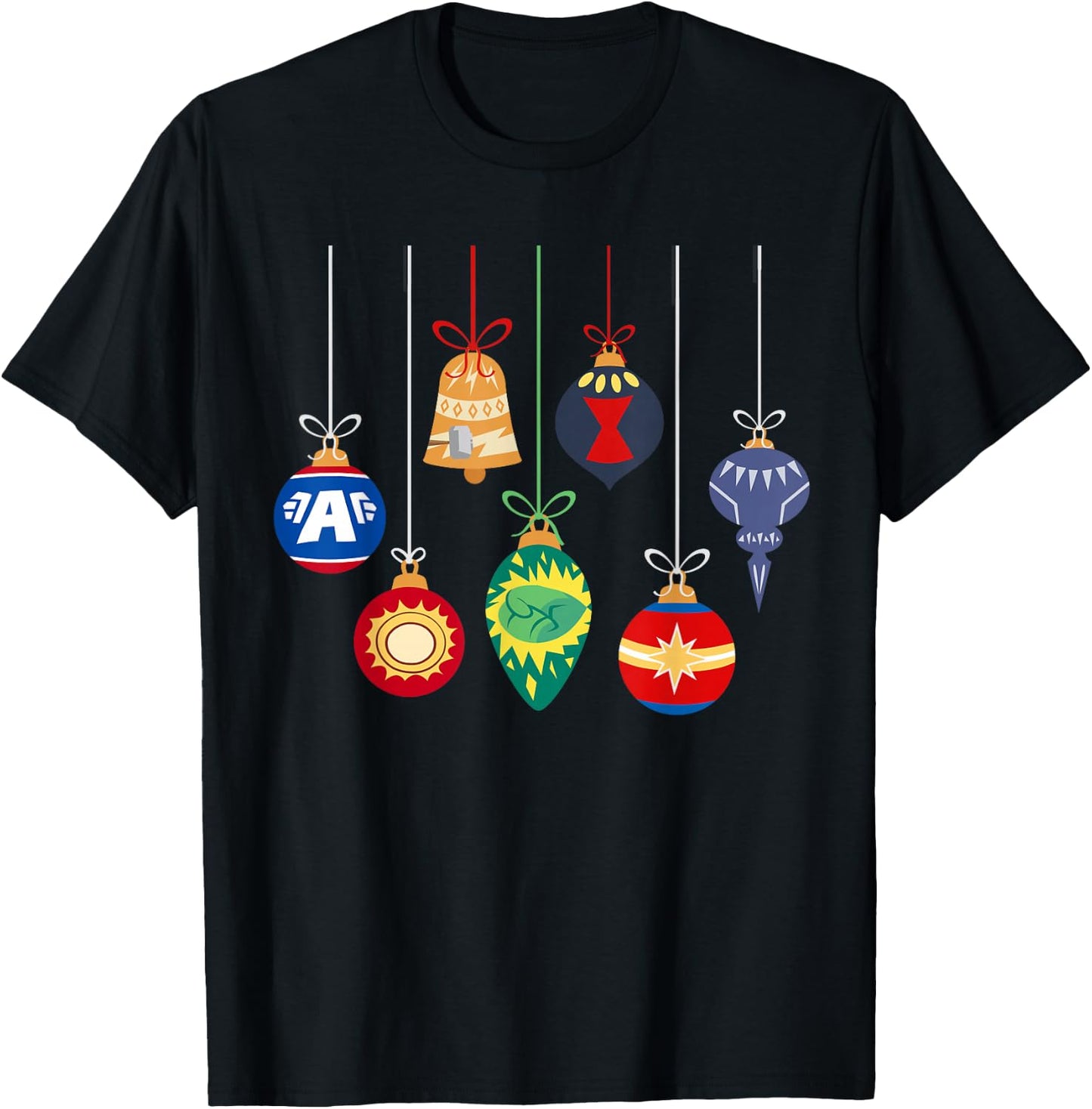 Marvel Holiday Christmas Avengers Team Festive Ornaments T-Shirt - T-Shirt | Black