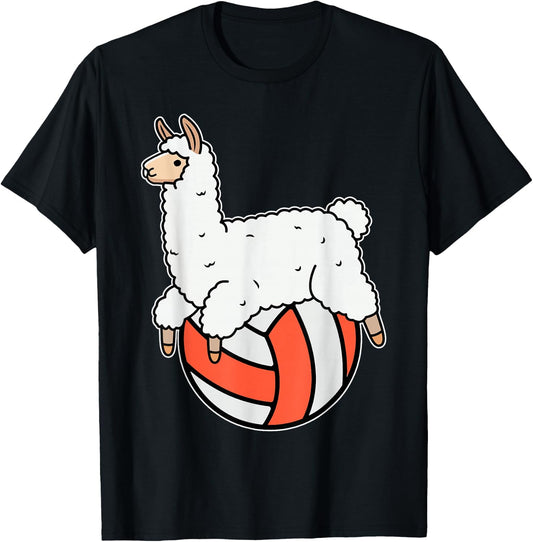 Volleyball Llama Laying and Chilling on Volley Ball T-Shirt - T-Shirt | Black