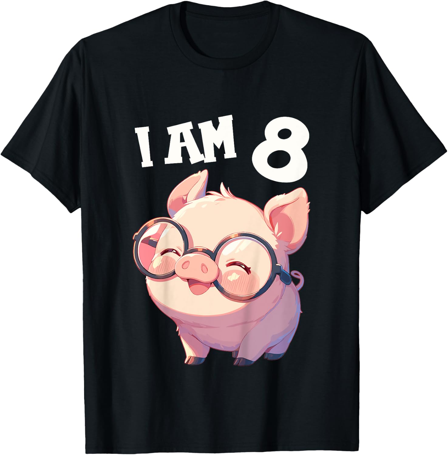 Kids 8 Years old 8 birthday Pigs Boy Girl Pig T-Shirt - T-Shirt | Black
