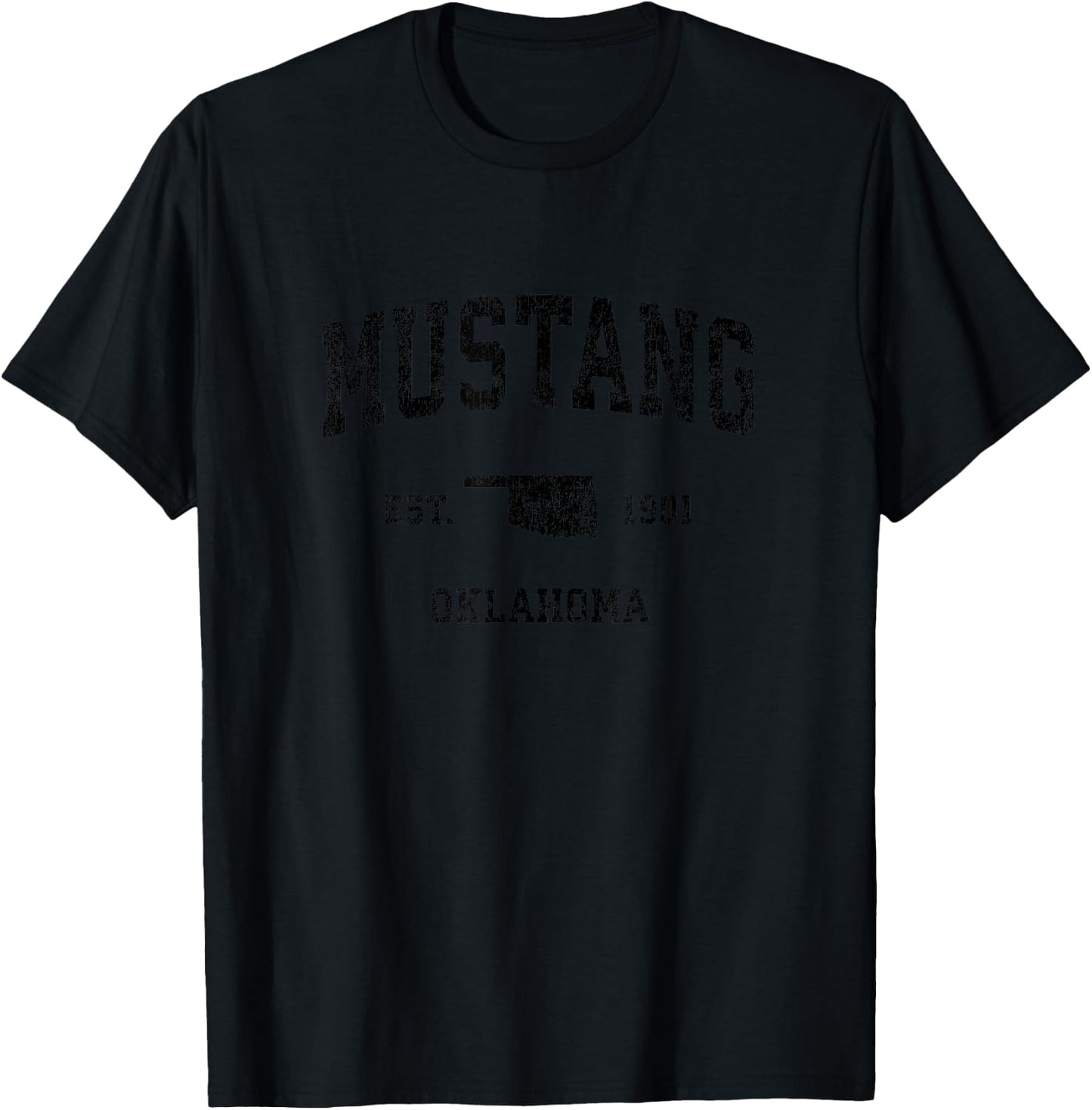 Mustang Oklahoma OK Vintage Sports Design Black Print T-Shirt - T-Shirt | Black