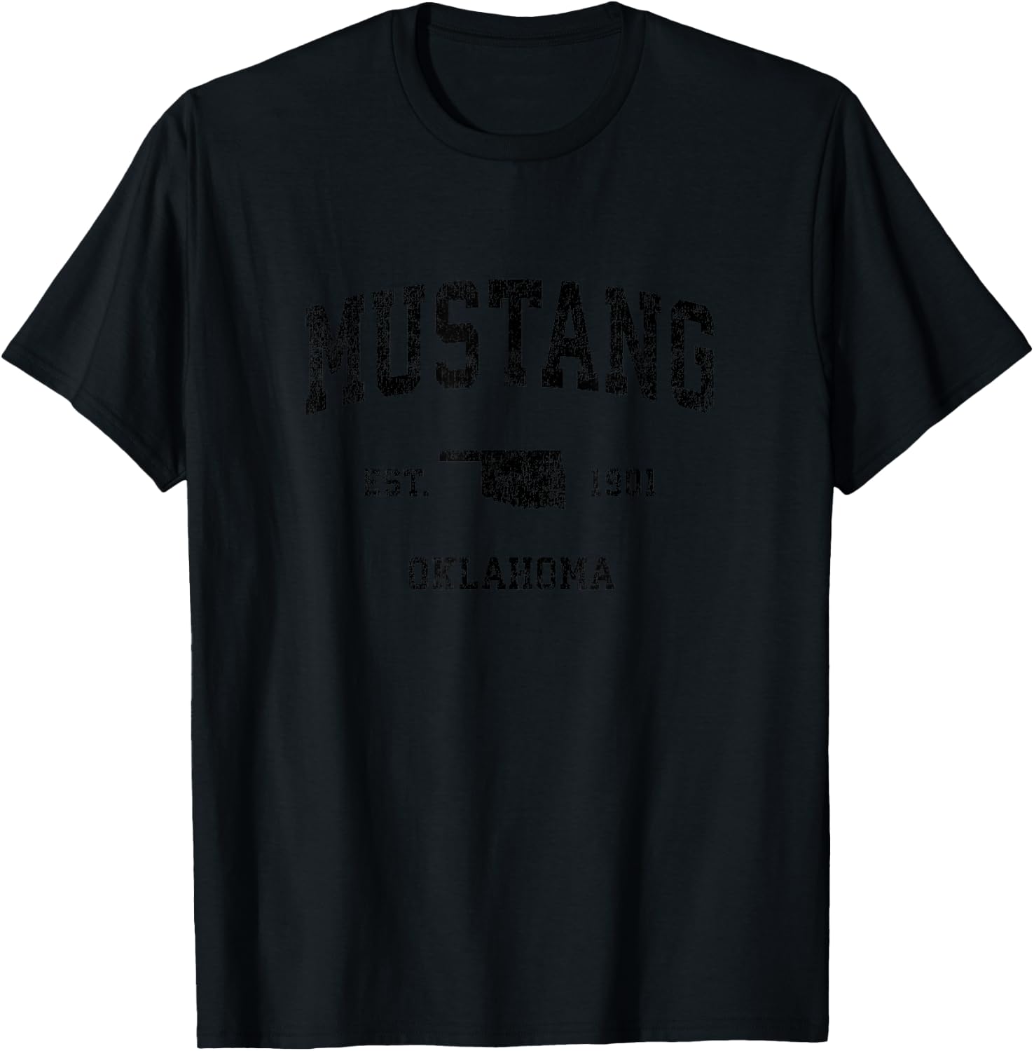 Mustang Oklahoma OK Vintage Sports Design Black Print T-Shirt - T-Shirt | Black