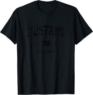 Mustang Oklahoma OK Vintage Sports Design Black Print T-Shirt - T-Shirt | Black