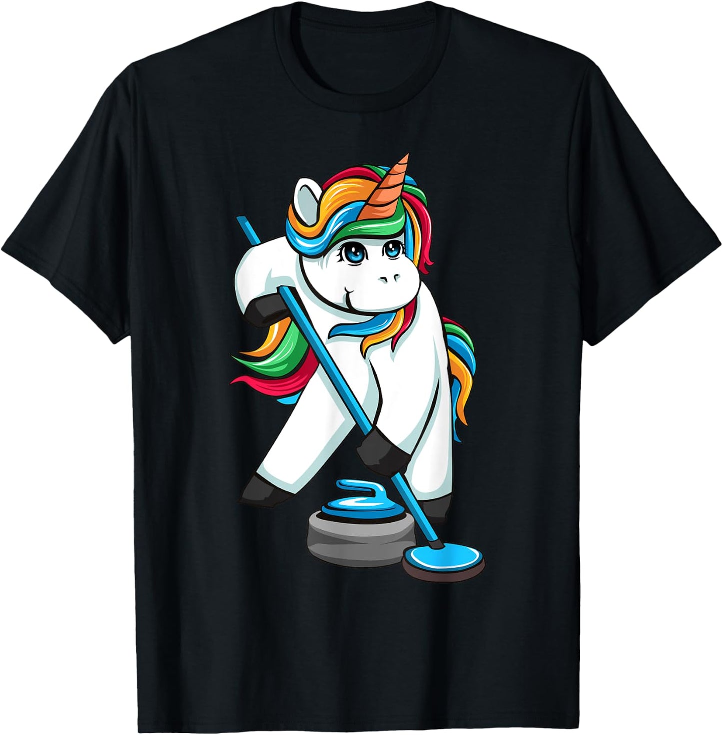 Funny Unicorn Curling Design Women Curling Player T-Shirt - T-Shirt | Black