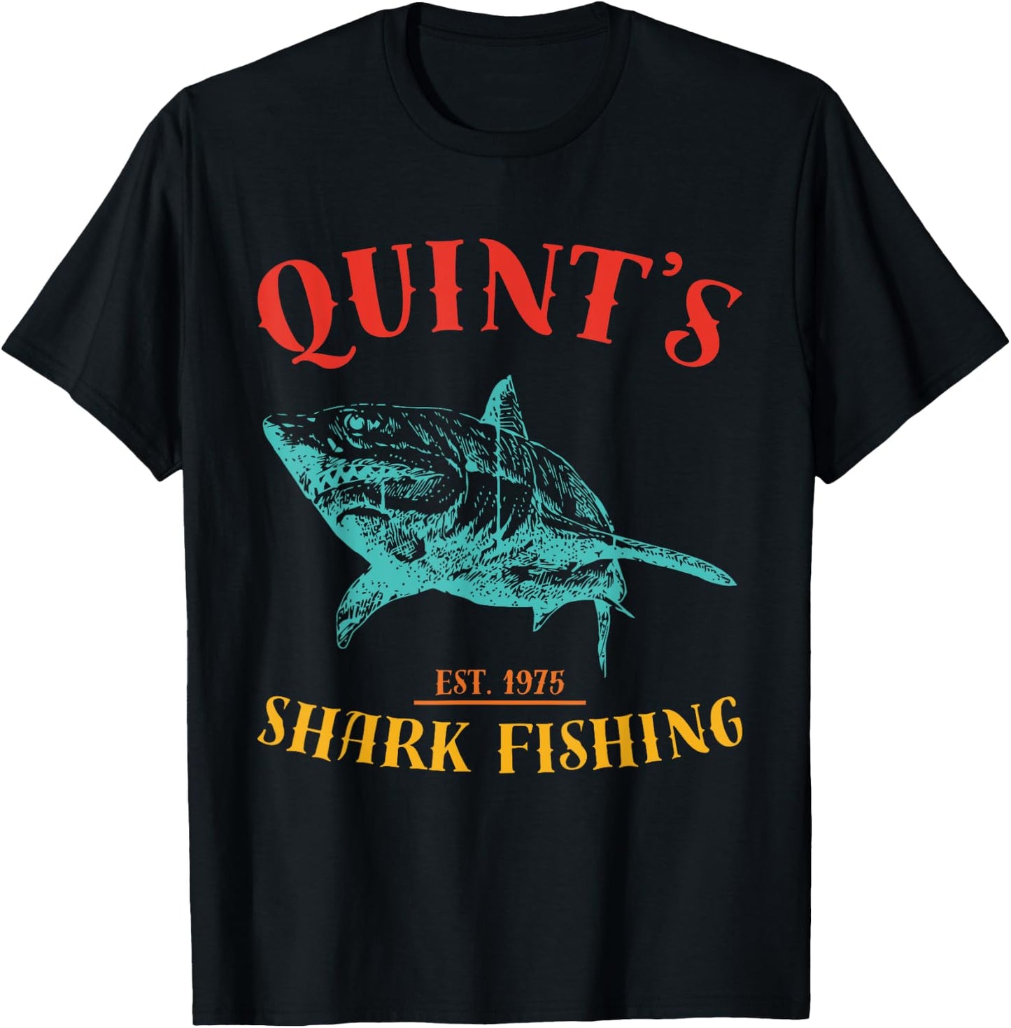 Quint’s Shark est. 1975 Fishing Funny Retro Fishing T-Shirt - T-Shirt | Black