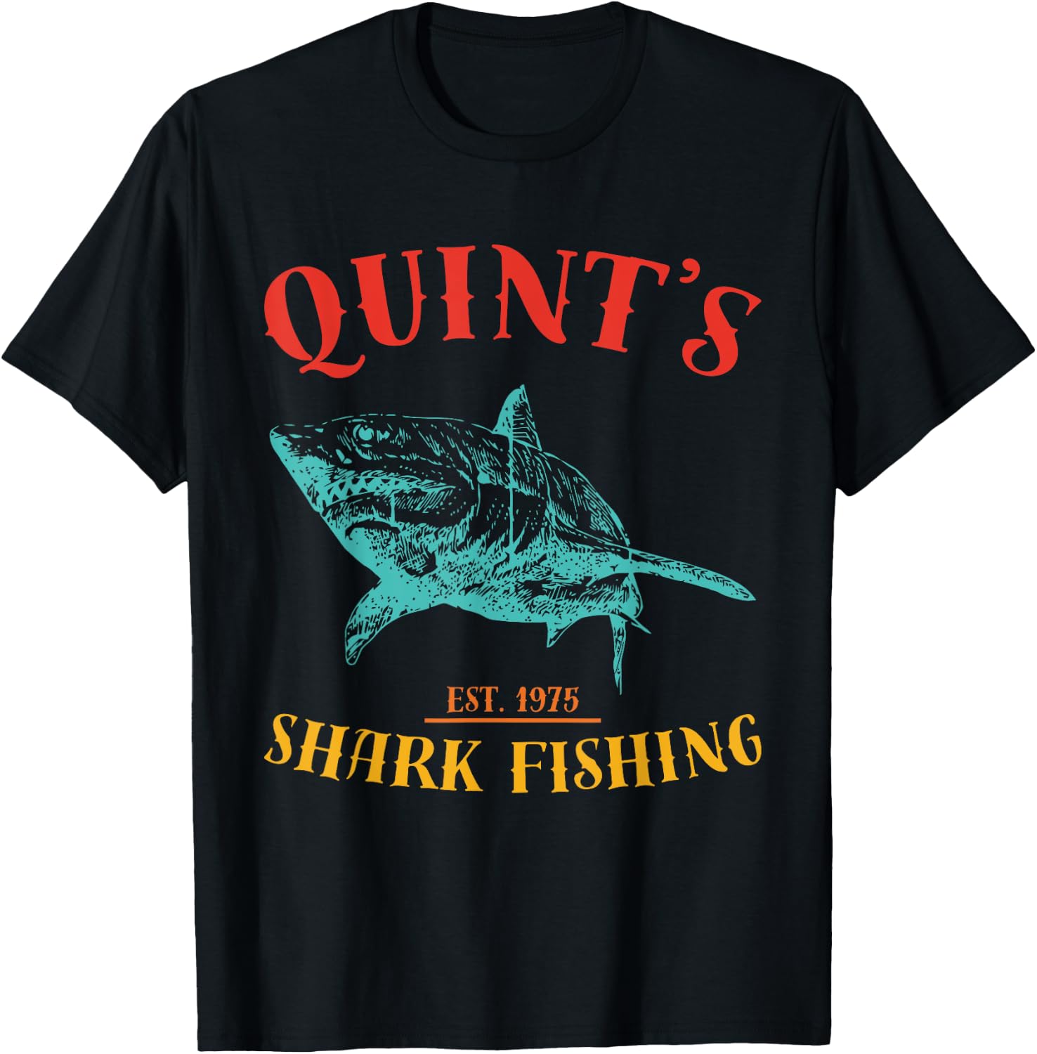 Quint’s Shark est. 1975 Fishing Funny Retro Fishing T-Shirt - T-Shirt | Black