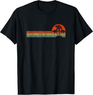 Vintage Palm Tree Sunset Horizon Summer Beach Vacation T-Shirt - T-Shirt | Black