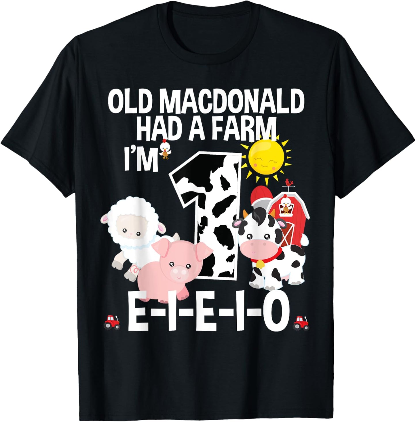 Toddler Kids Old MacDonald 1st Birthday Party Nursery Song T-Shirt - T-Shirt | Black