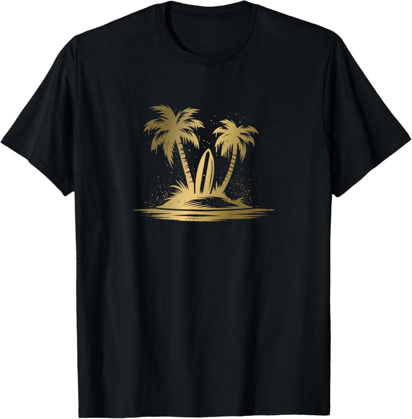 Surfboard and Palm Trees on Summer Island T-Shirt - T-Shirt | Black