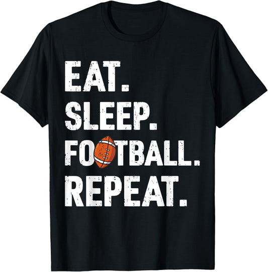 Eat Sleep Football Repeat Vintage Football Player Coach T-Shirt - T-Shirt | Black