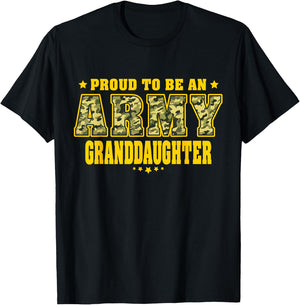 Proud To Be An Army Granddaughter - Camo Military Family T-Shirt - T-Shirt | Black