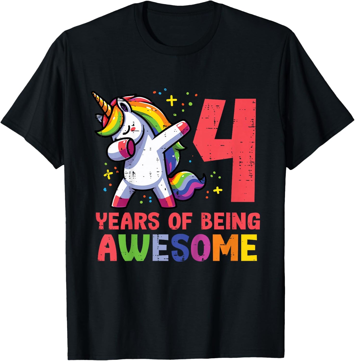 4 Years Of Being Awesome Unicorn 4th Birthday Girls Kids T-Shirt - T-Shirt | Black
