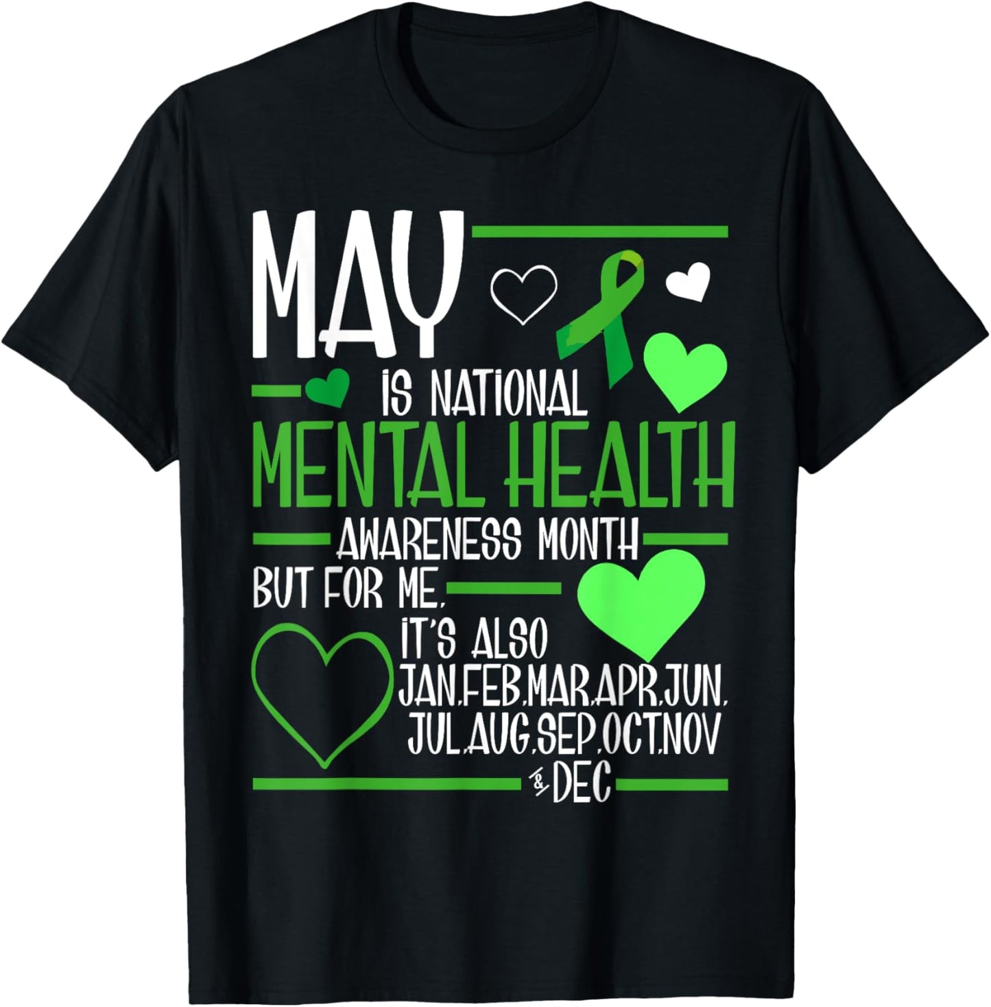 In May We Wear Green Mental Health Awareness Month Ribbon T-Shirt - T-Shirt | Black