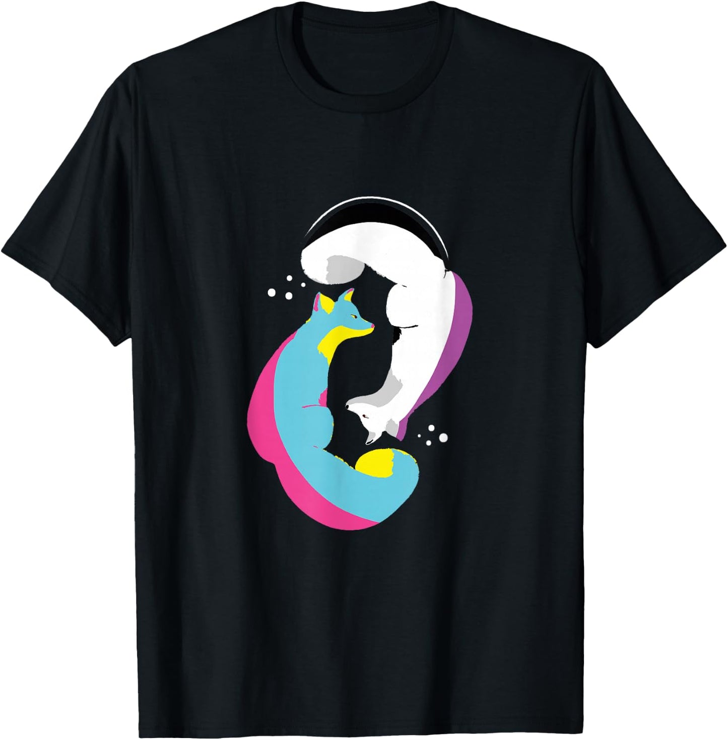 Yin Yang Foxes Panromantic Demisexuality Demipansexual Flag T-Shirt - T-Shirt | Black