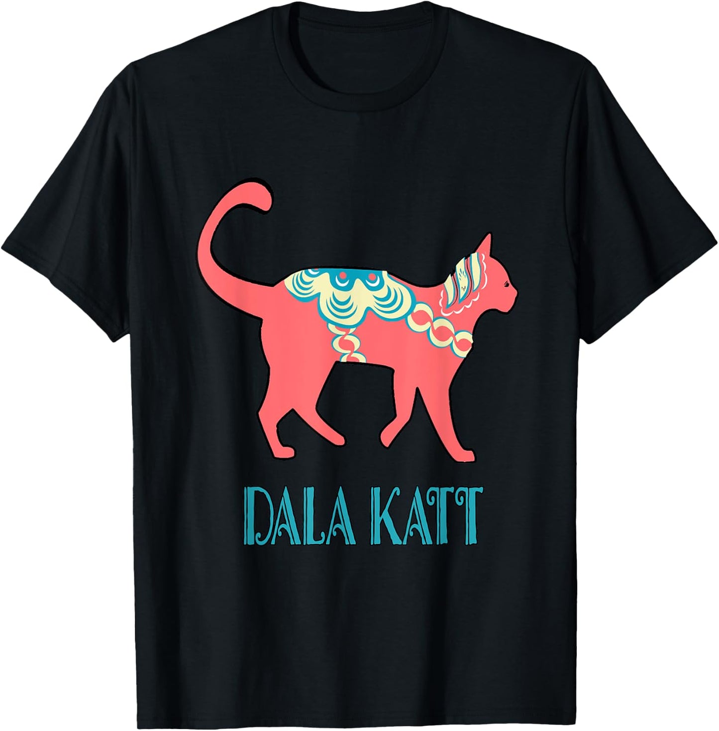 Swedish Dala Cat Dalecarlian Horse Kitty Katt Cat Nordic T-Shirt - T-Shirt | Black