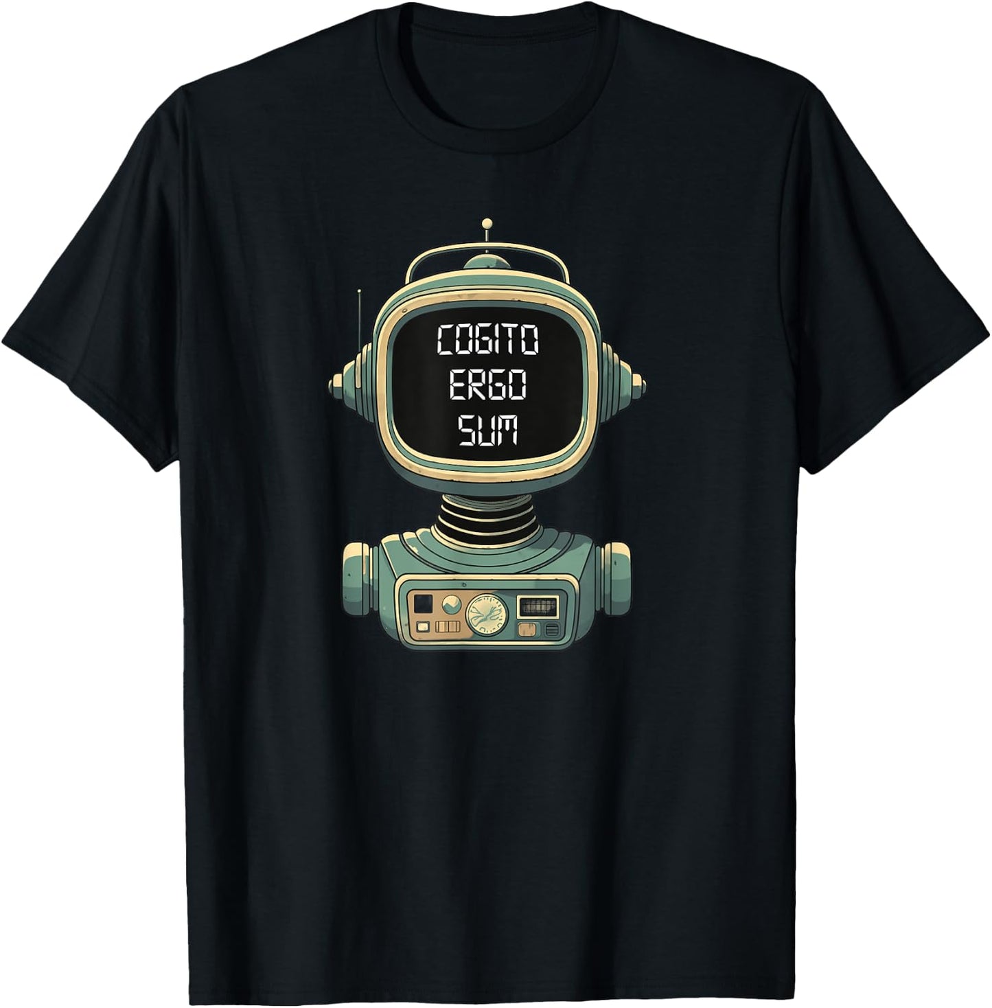 Retro Robot with Existential Message - Cogito Ergo Sum T-Shirt - T-Shirt | Black