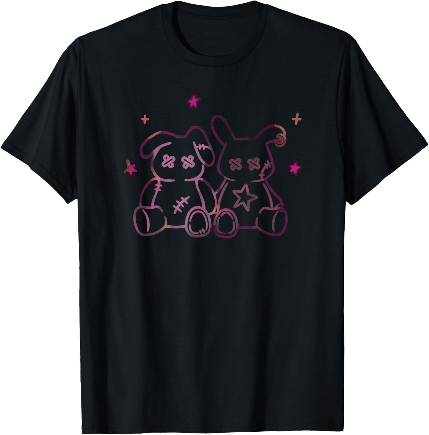 Harajuku Y2K Creepy Pastel Goth Doll Bunnies T-Shirt - T-Shirt | Black