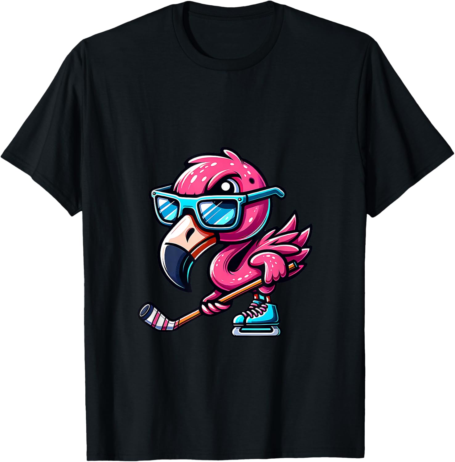 Cool Ice Hockey Flamingo With Attitude T-Shirt - T-Shirt | Black