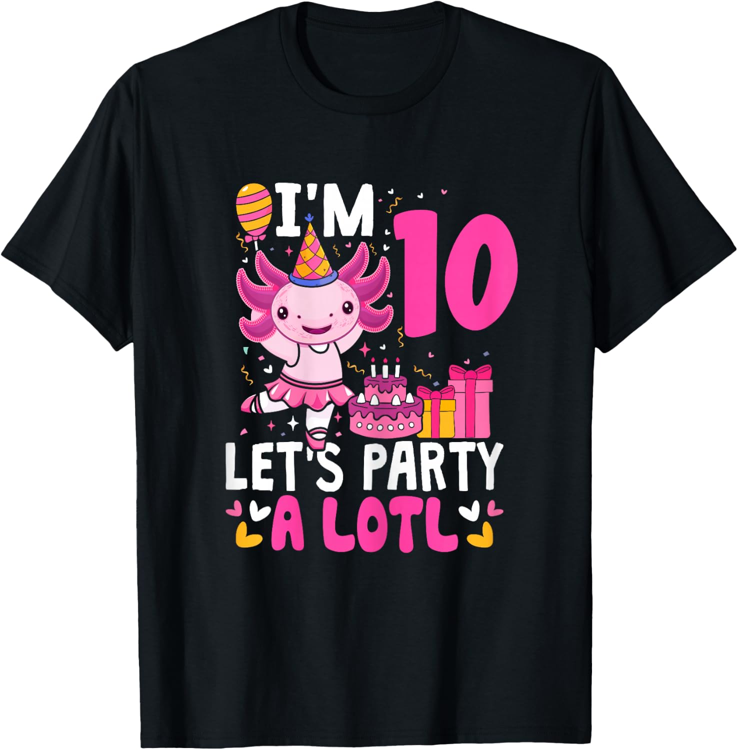 10th Birthday Shirt For Girls Axolotl 10 Year Old Birthday T-Shirt - T-Shirt | Black