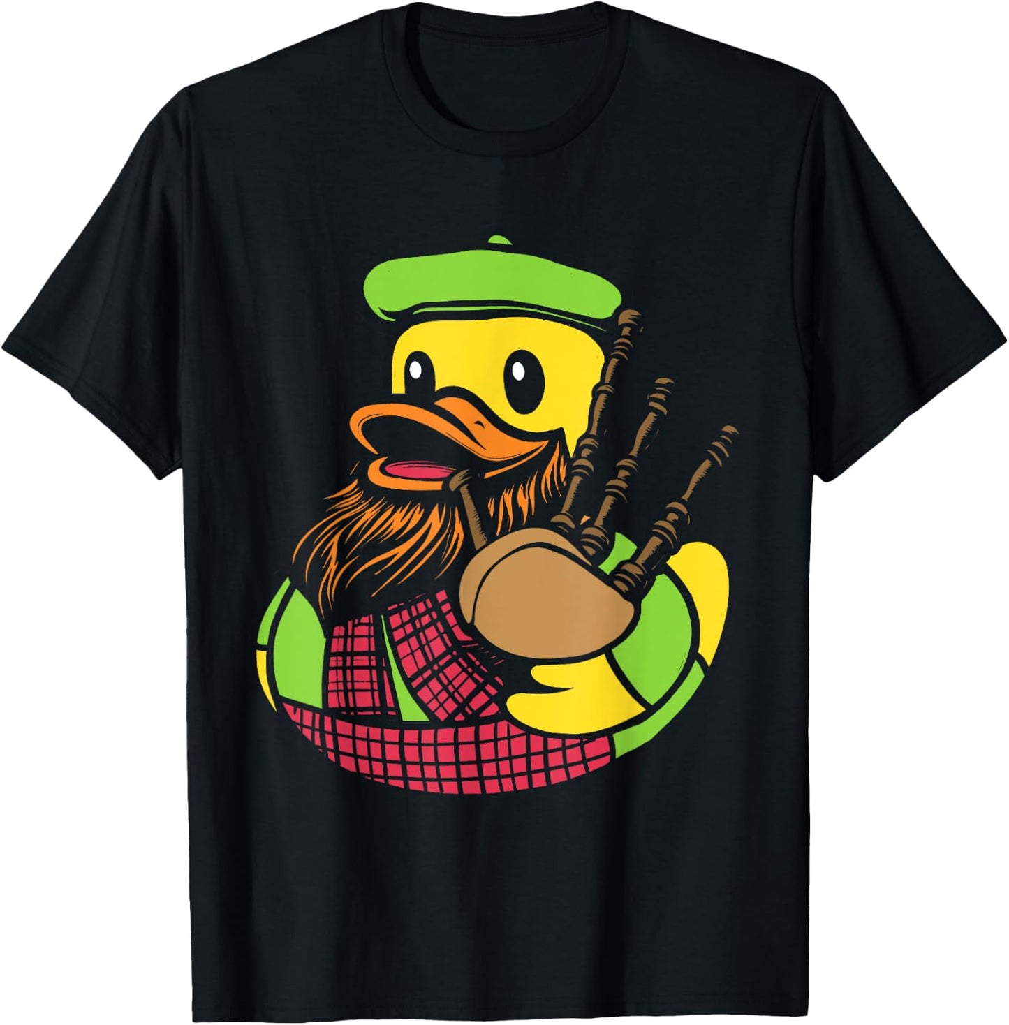 Bagpipe Duck Traditional Scots Rubber Ducky -Adult , Black, Small, Short Sleeve, Classic Fit, Halloween, Music, Cartoon, Unique Bagpipe Rubber Duck Pattern, Blended Fabric T-Shirt - T-Shirt | Black